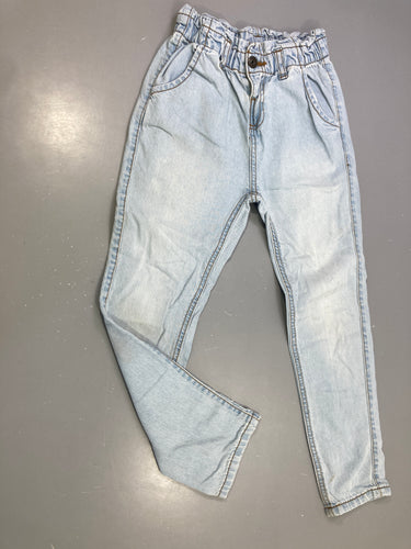 Pantalon jean bleu clair délavé, taille élastique, moins cher chez Petit Kiwi
