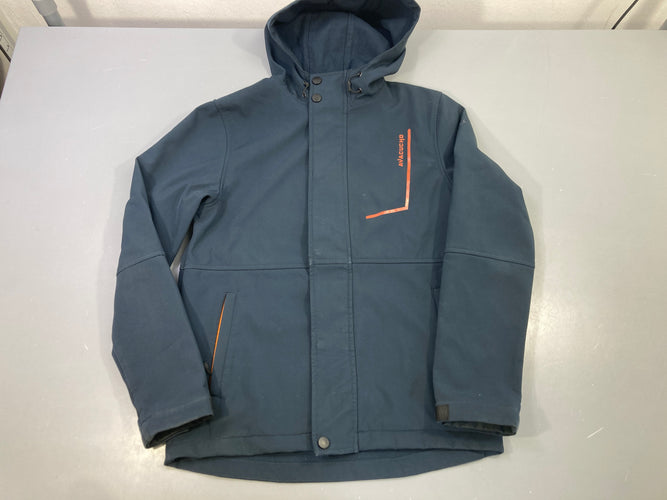 Veste softshell zippée capuche bleu marine, détails orange, Ayacucho, moins cher chez Petit Kiwi