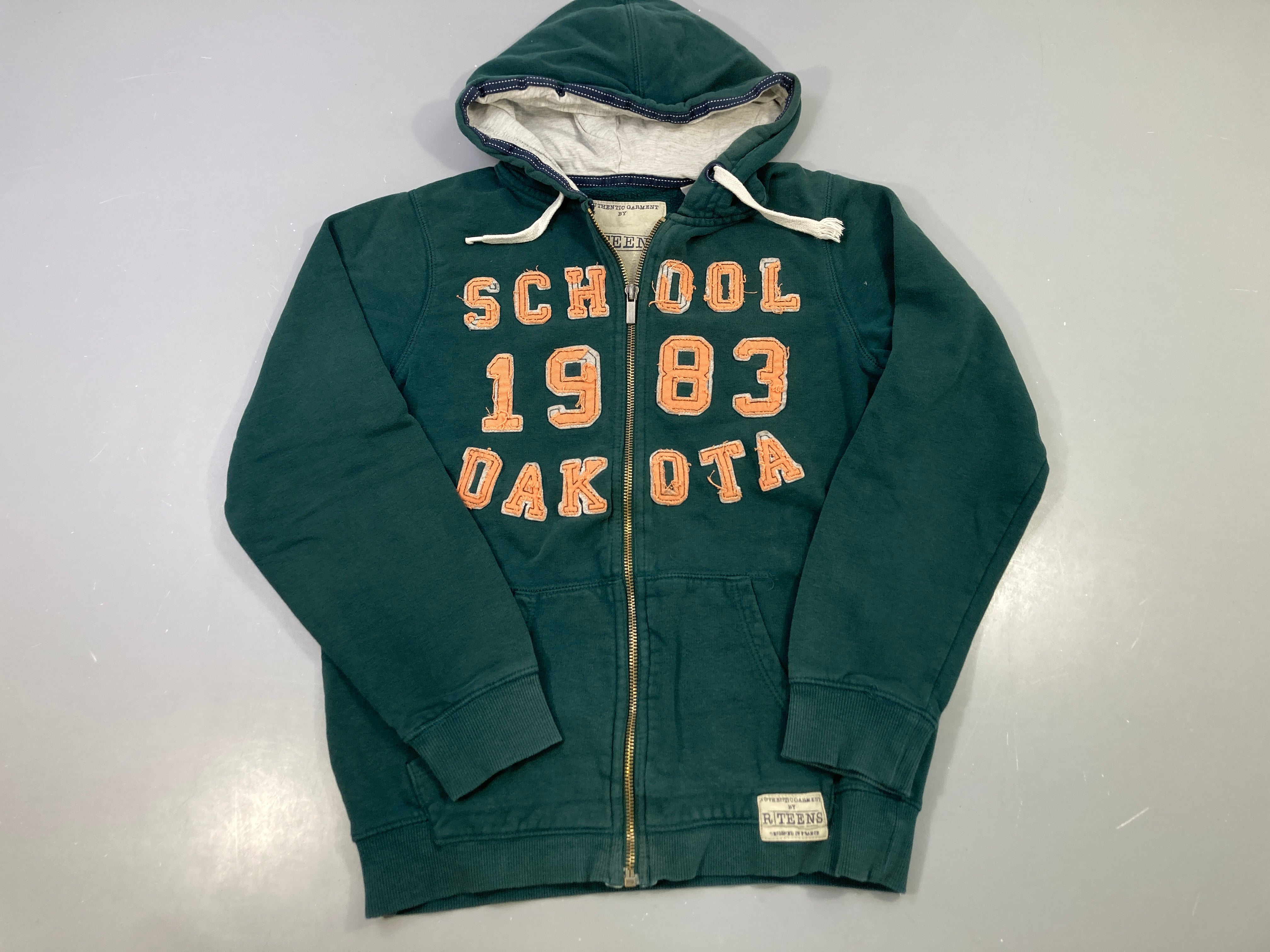 Sweat zippé capuche vert foncé, School 1983 Dakota, R.Teens
