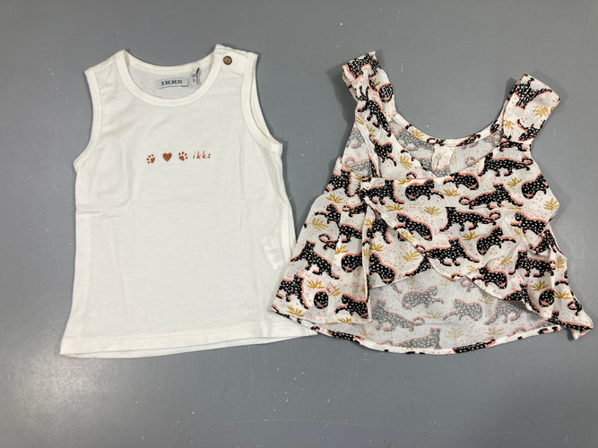 Débardeur blanc empreintes + Blouse s.m léopards, moins cher chez Petit Kiwi