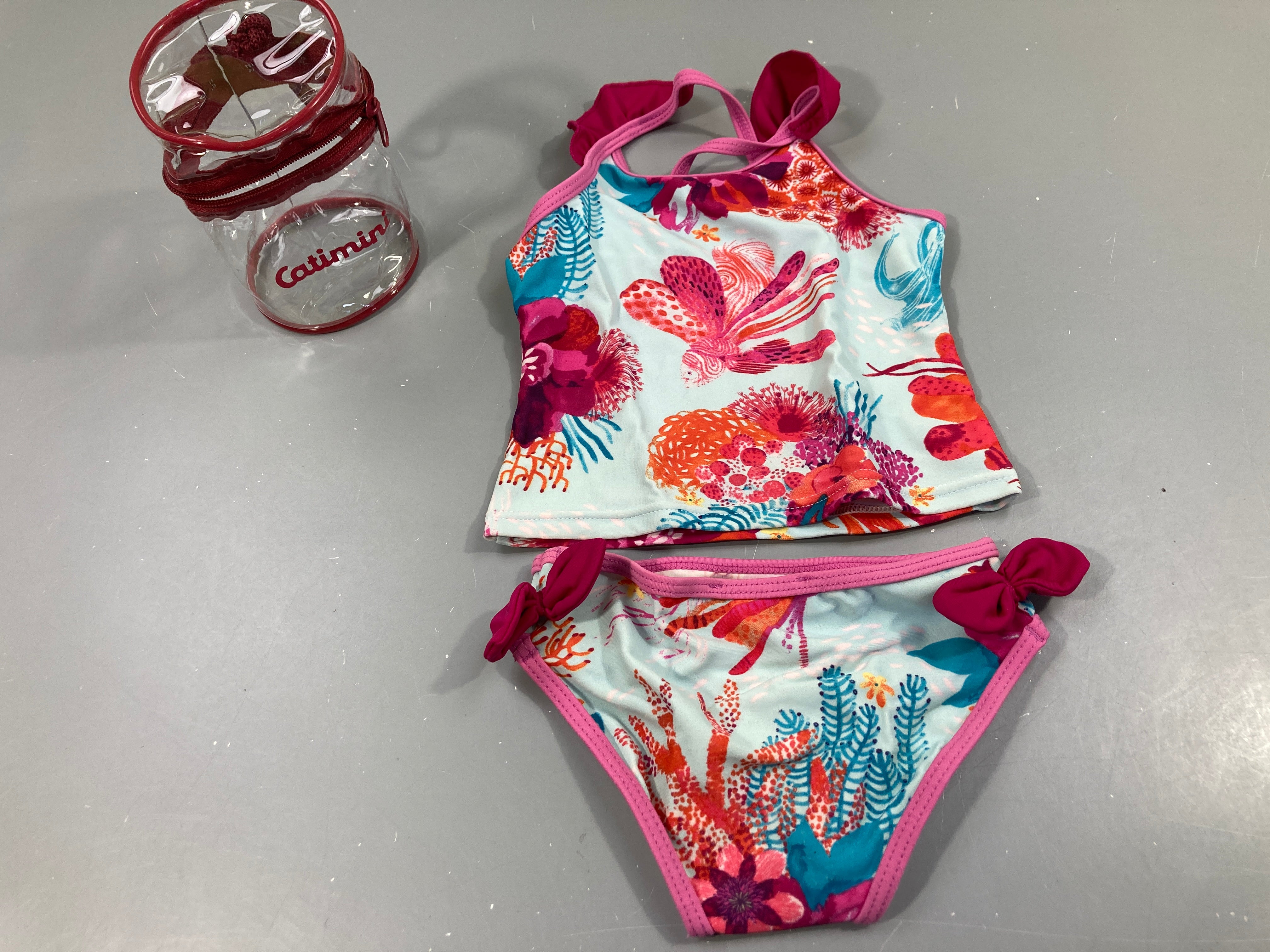 Tankini 2pcs bleu/rose motifs mer