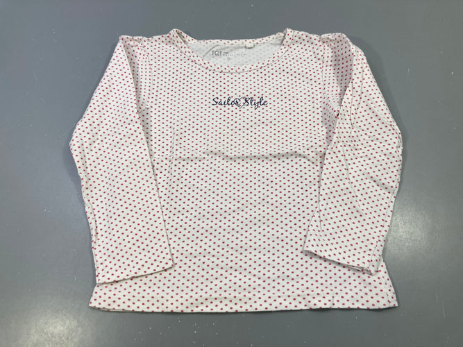 T-shirt m.l blanc pois roses, Sailor Style, TQF, moins cher chez Petit Kiwi