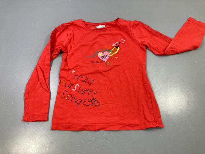 T-shirt m.l rouge orangé, coeur brodé, moins cher chez Petit Kiwi