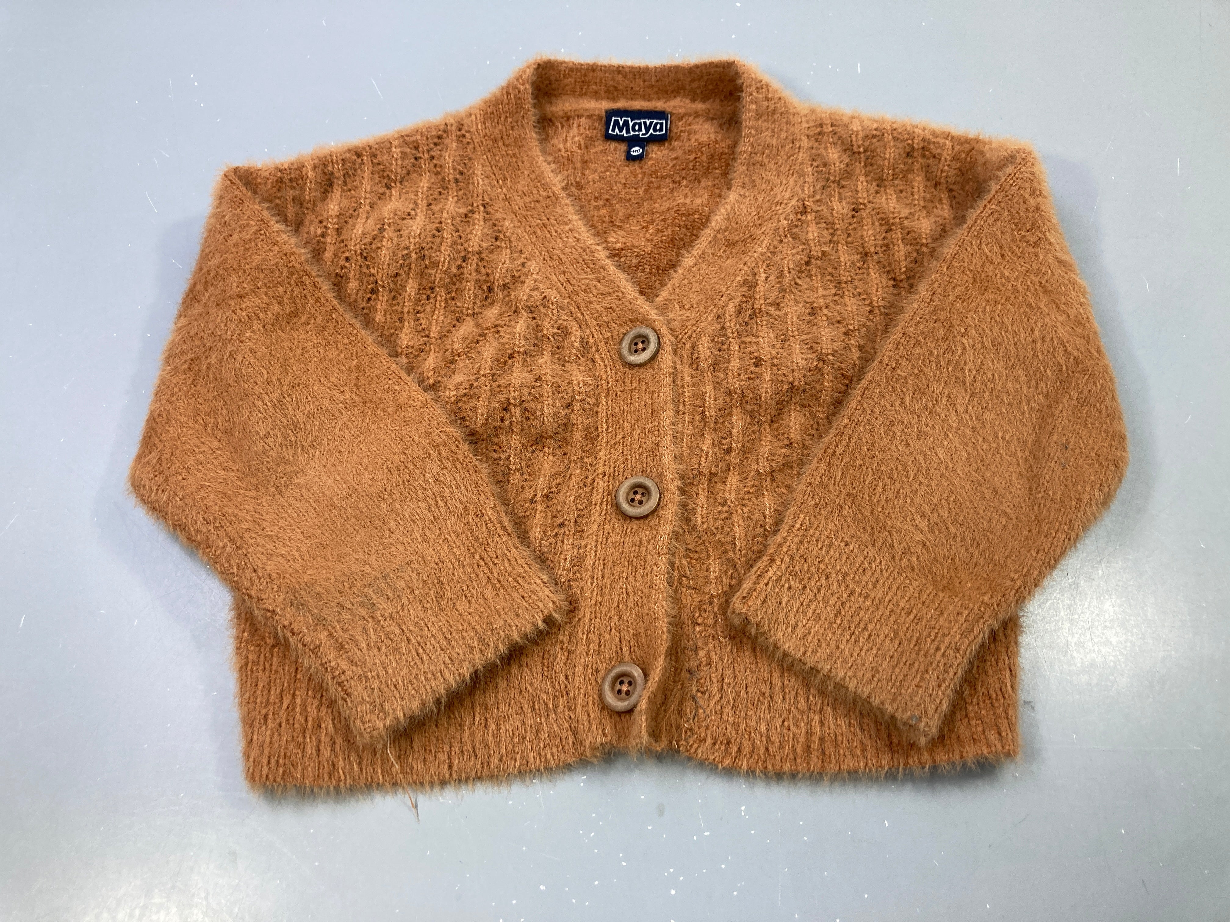 Gilet camel duveteux boutons bois, Maya