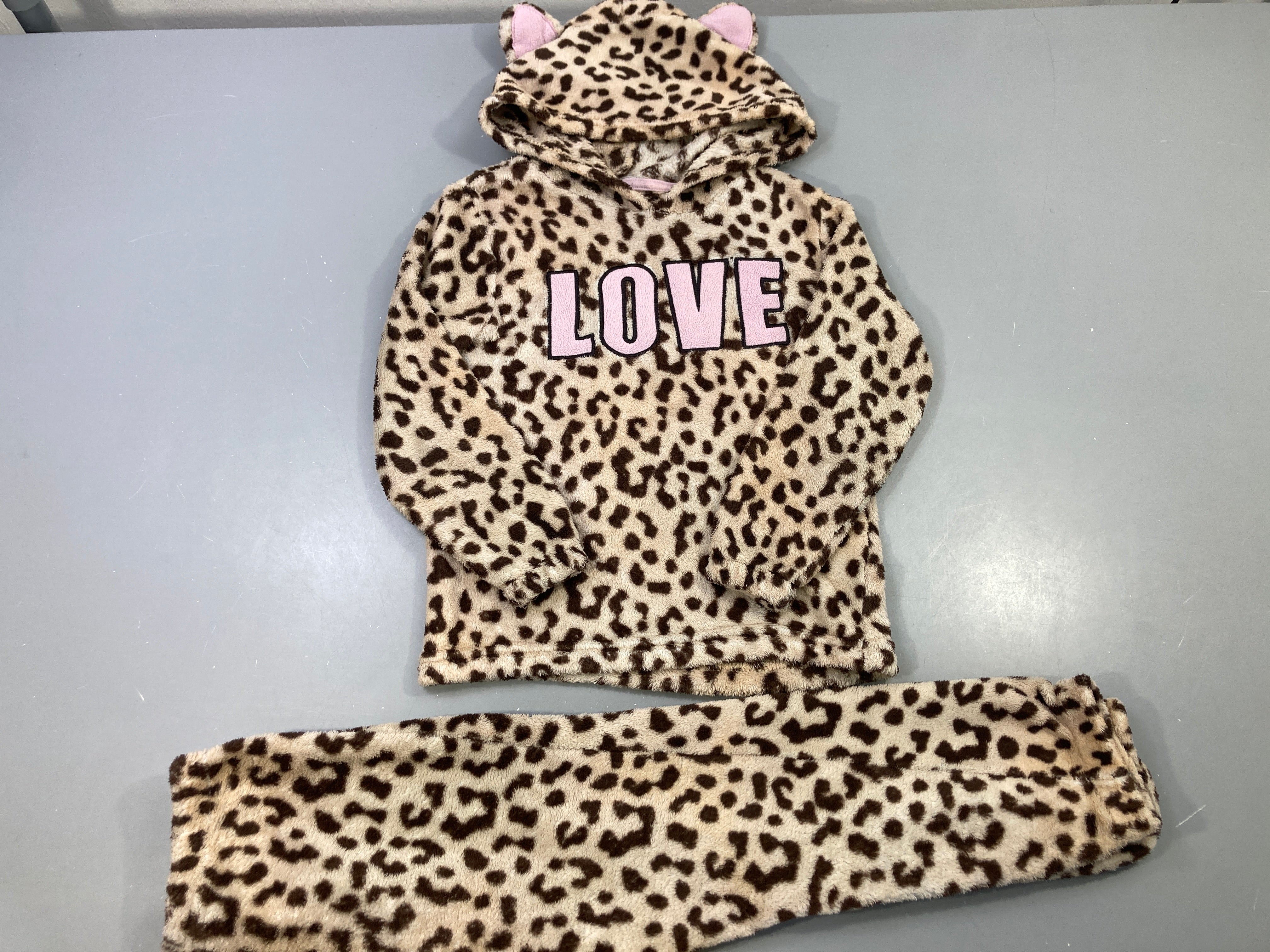 Pyjama 2pcs velours léopard capuche oreilles, Love