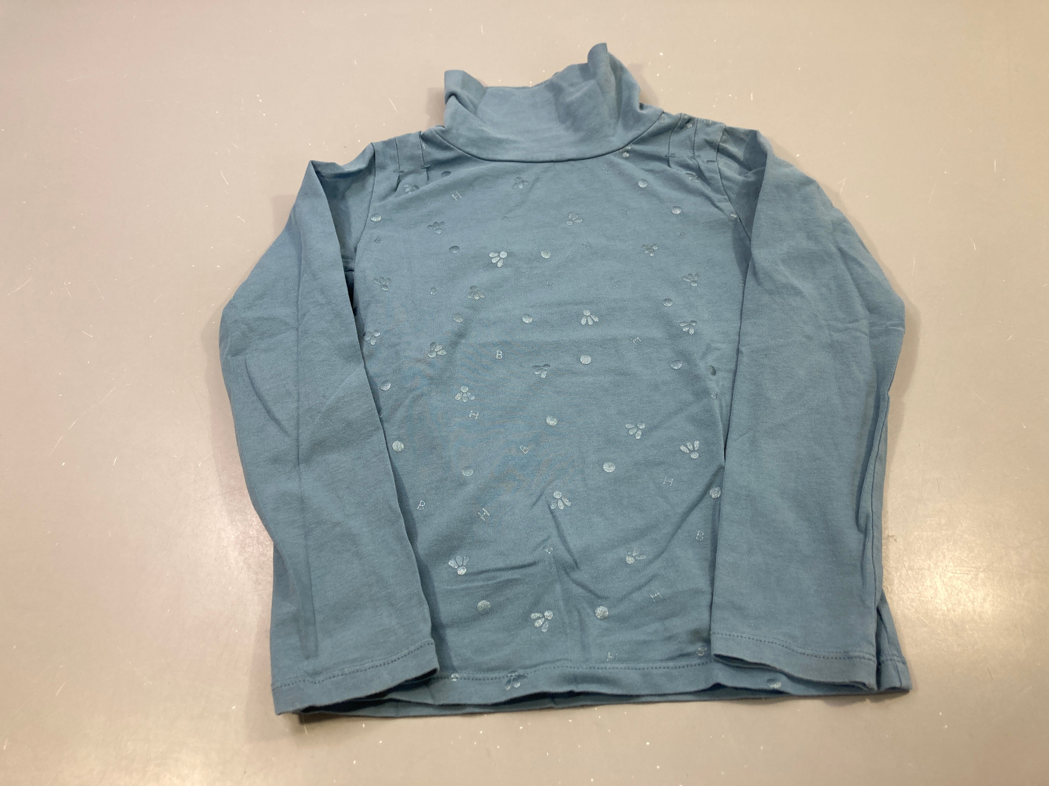 T-shirt m.l col roulé bleu gris, pois brillants
