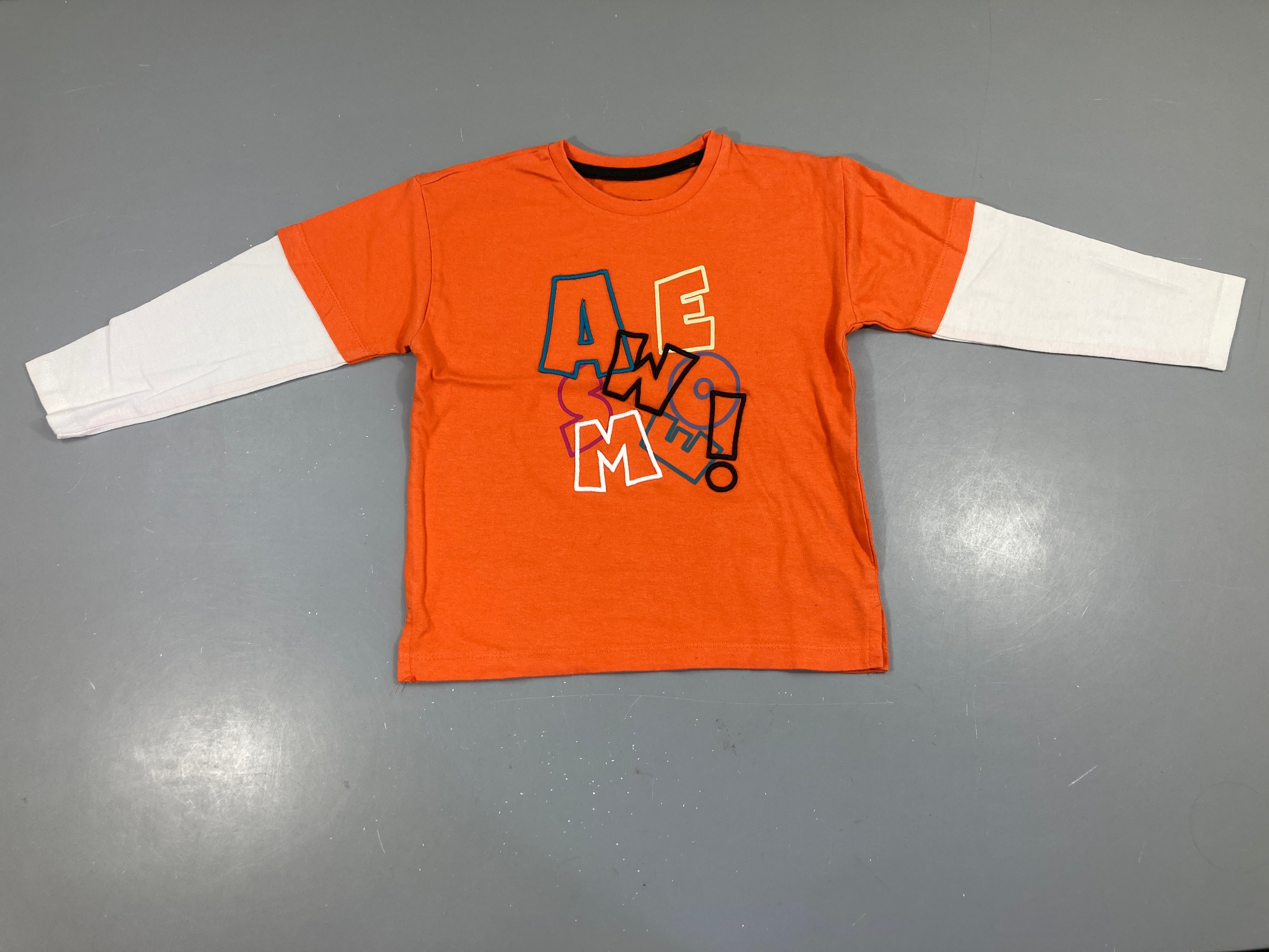 T-shirt m.l effet superposé orange-blanc Awesome