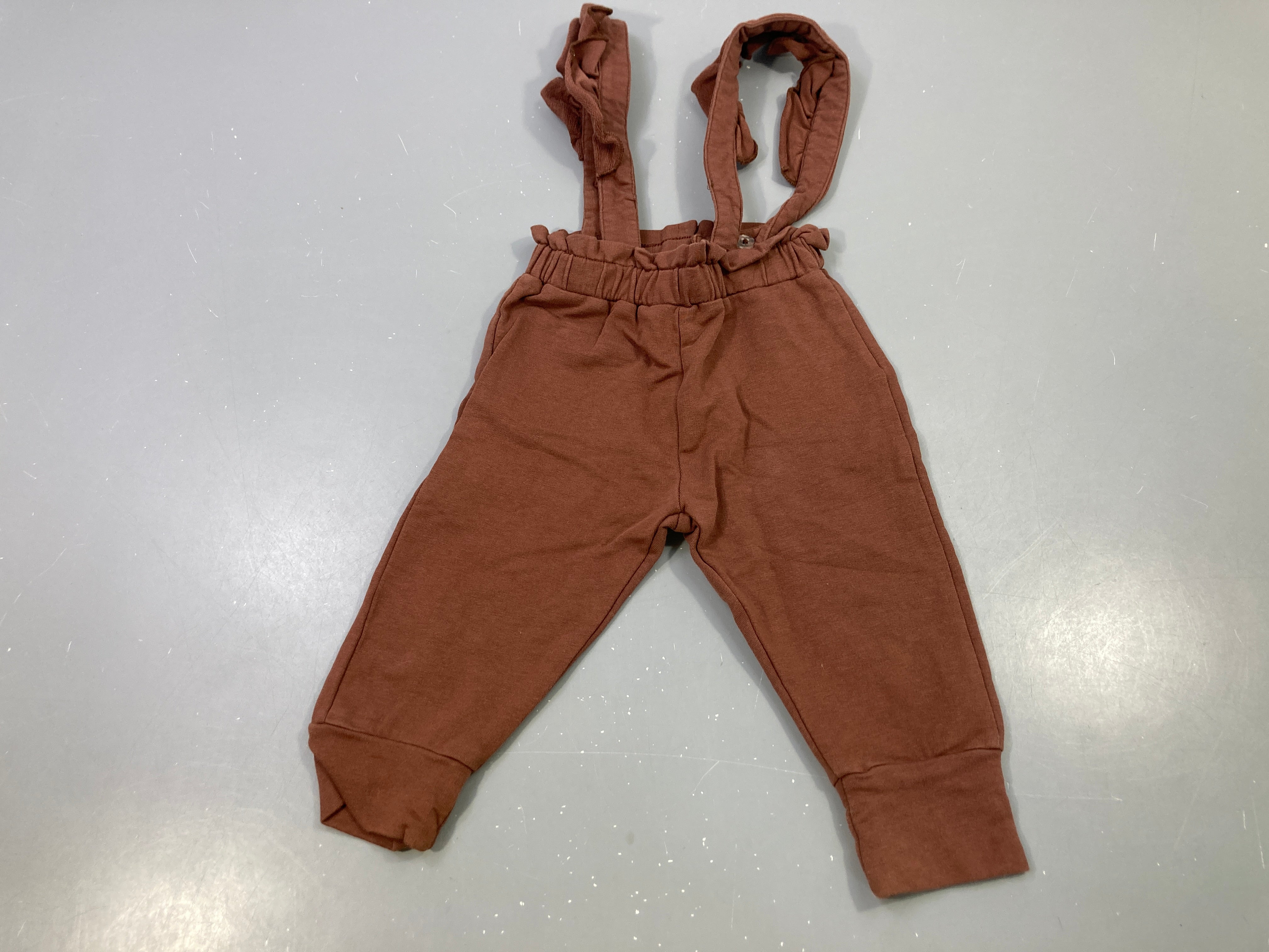 Pantalon bretelles molleton marron uni
