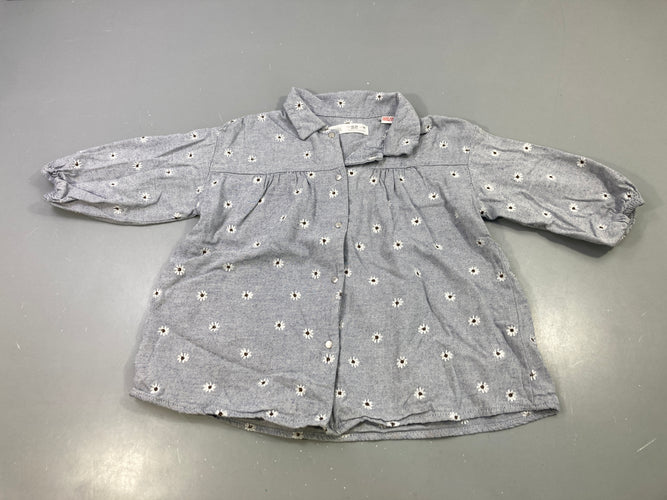 Robe m.l coton gris fleurs blanches, légèrement boulochée, moins cher chez Petit Kiwi