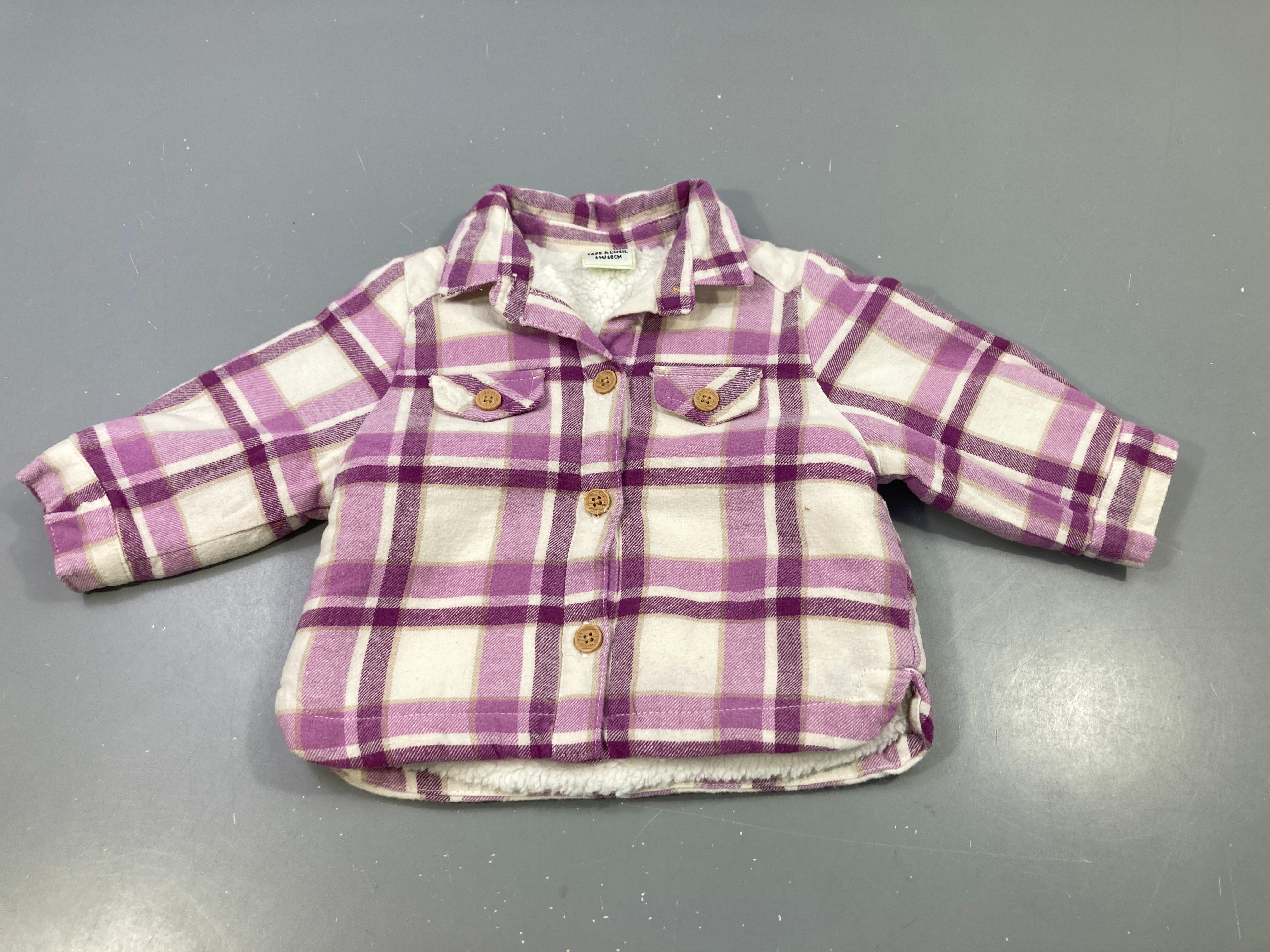Chemise flanelle doublée sherpa carreaux violet, boulochée