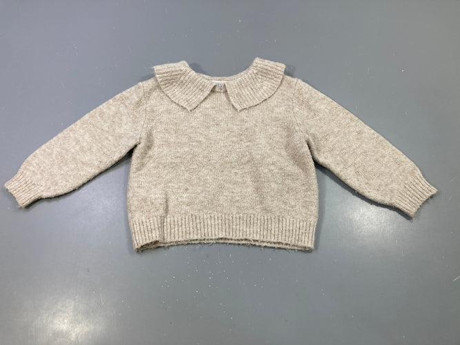 Pull beige col claudine, 7% laine bouloché, moins cher chez Petit Kiwi