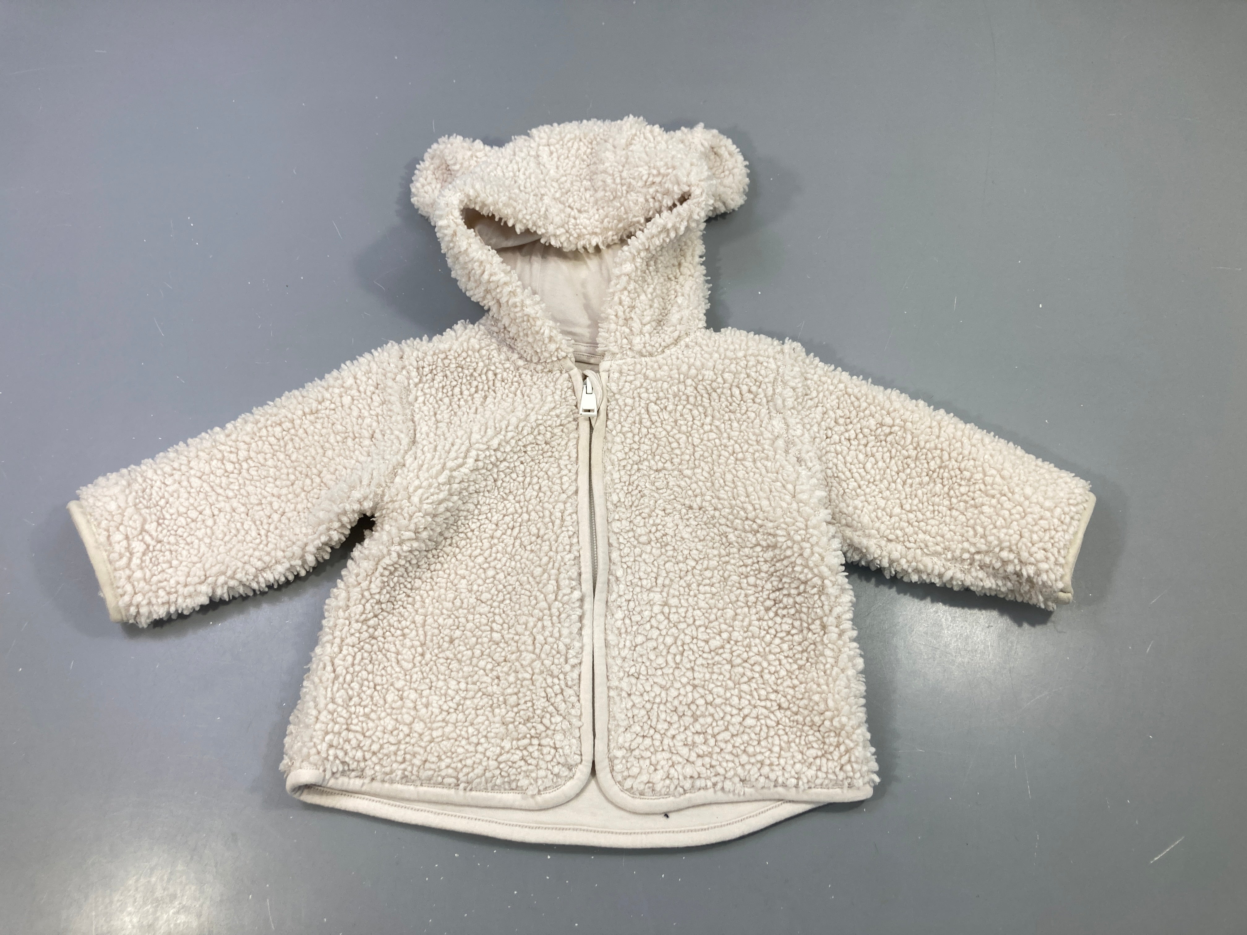 Veste fausse fourrure écru capuche zippée, M&S