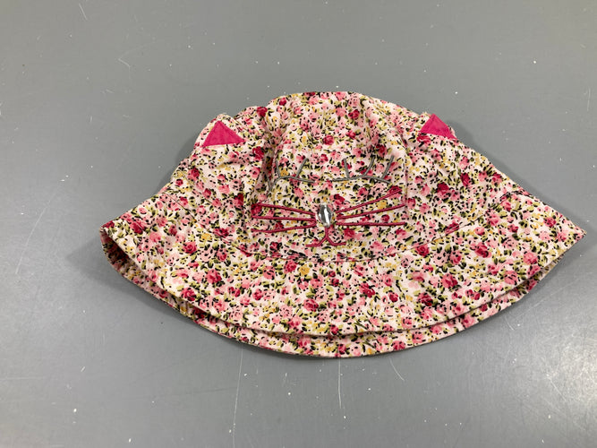 Chapeau blanc fleuri rose chat, moins cher chez Petit Kiwi