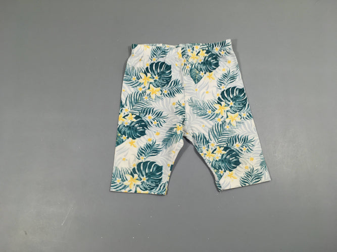 Legging court blanc feuilles bleu, moins cher chez Petit Kiwi
