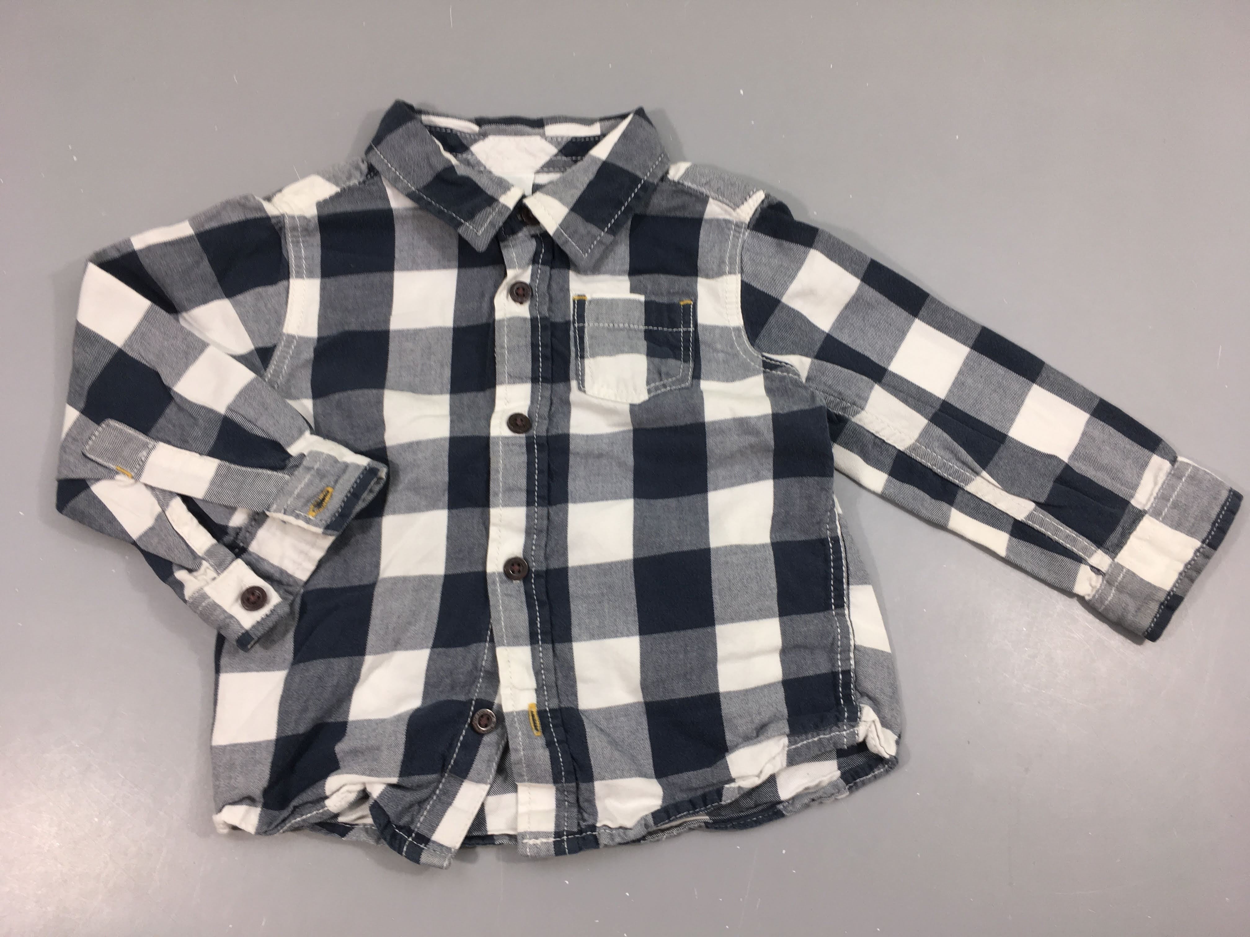 Chemise m.l à carreaux blanc/bleu marine
