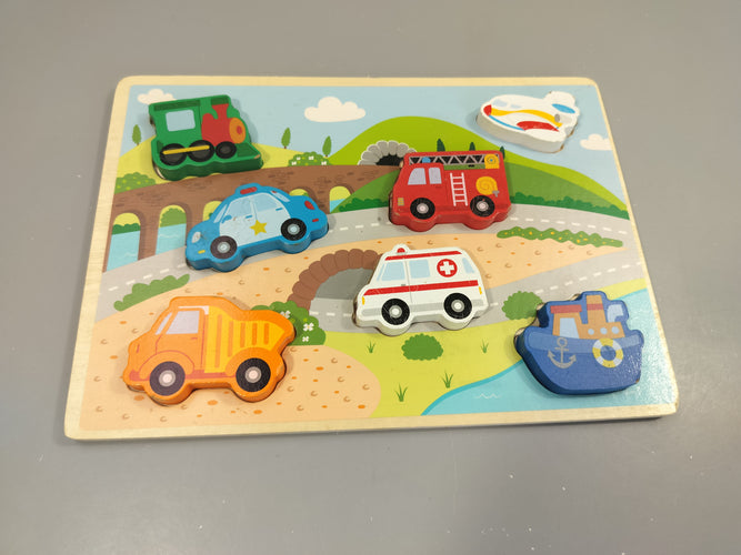 Puzzle en  bois véhicules (ambulance, bâteau,...), moins cher chez Petit Kiwi