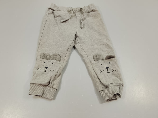 Pantalon  jogging gris flammé taille et chevilles élastiques  faces d'ours imprimés genoux, moins cher chez Petit Kiwi
