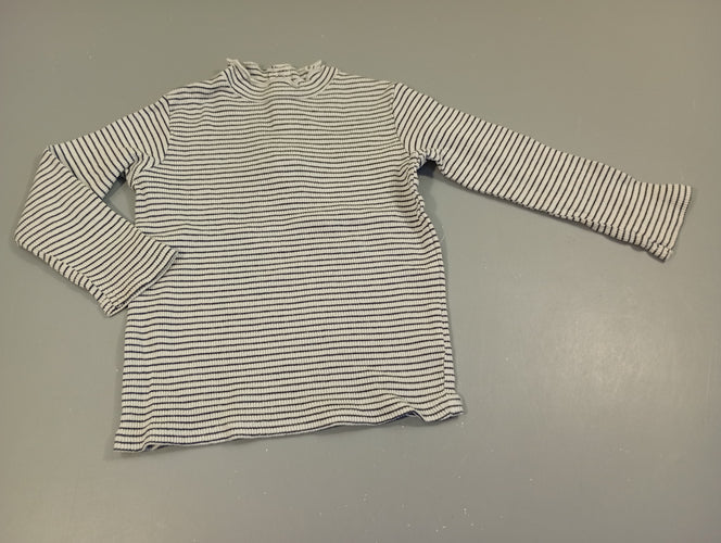 T-shirt m.l  petit col roulé côtelé blanc rayé bleu marine, moins cher chez Petit Kiwi
