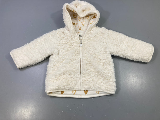 Veste fausse fourrure écru capuche coeurs dorés zippée, Feetje, moins cher chez Petit Kiwi