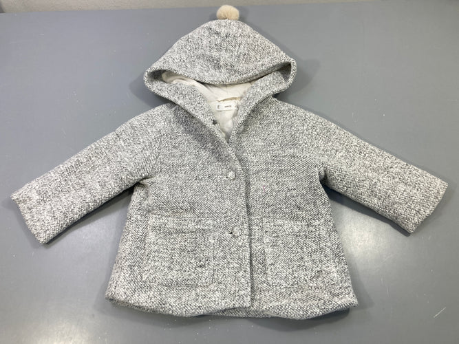 Manteau capuche gris chiné pompon, moins cher chez Petit Kiwi