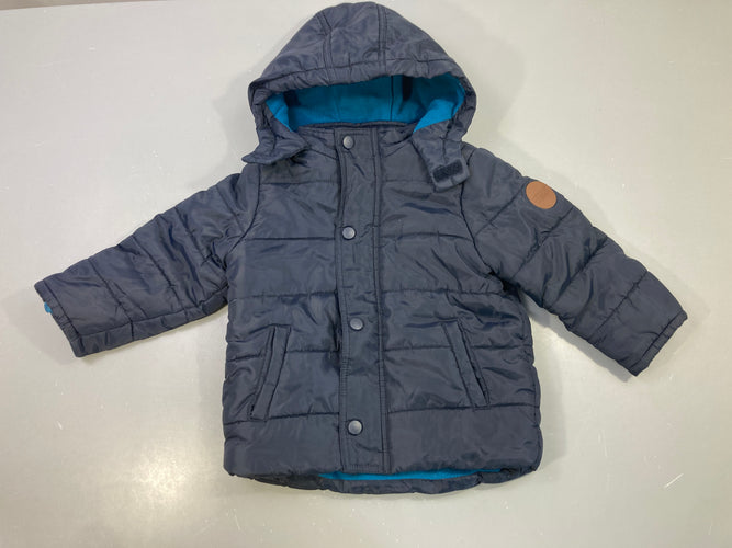 Veste polaire bleu marine capuche bleue zippée, moins cher chez Petit Kiwi