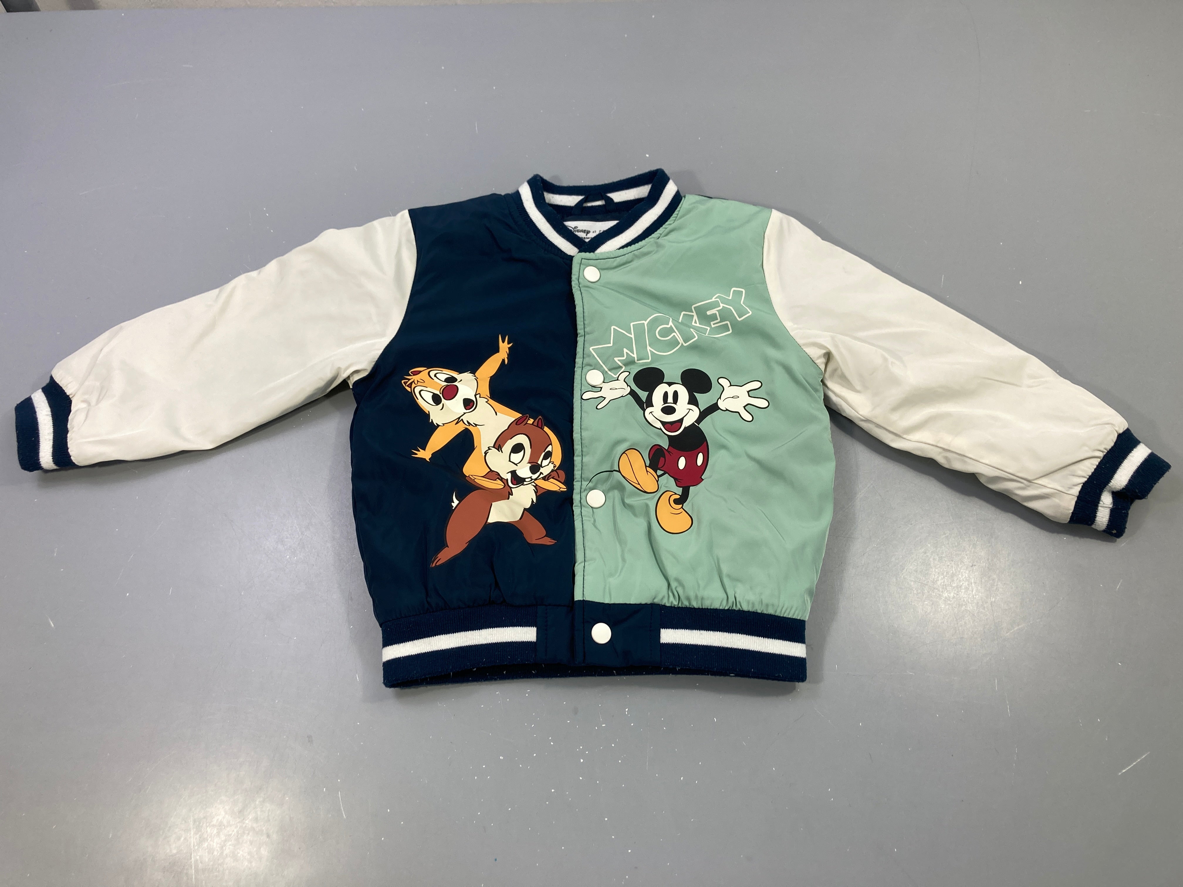 Veste bombardeur bleu marine vert imprimé Mickey boutons pression