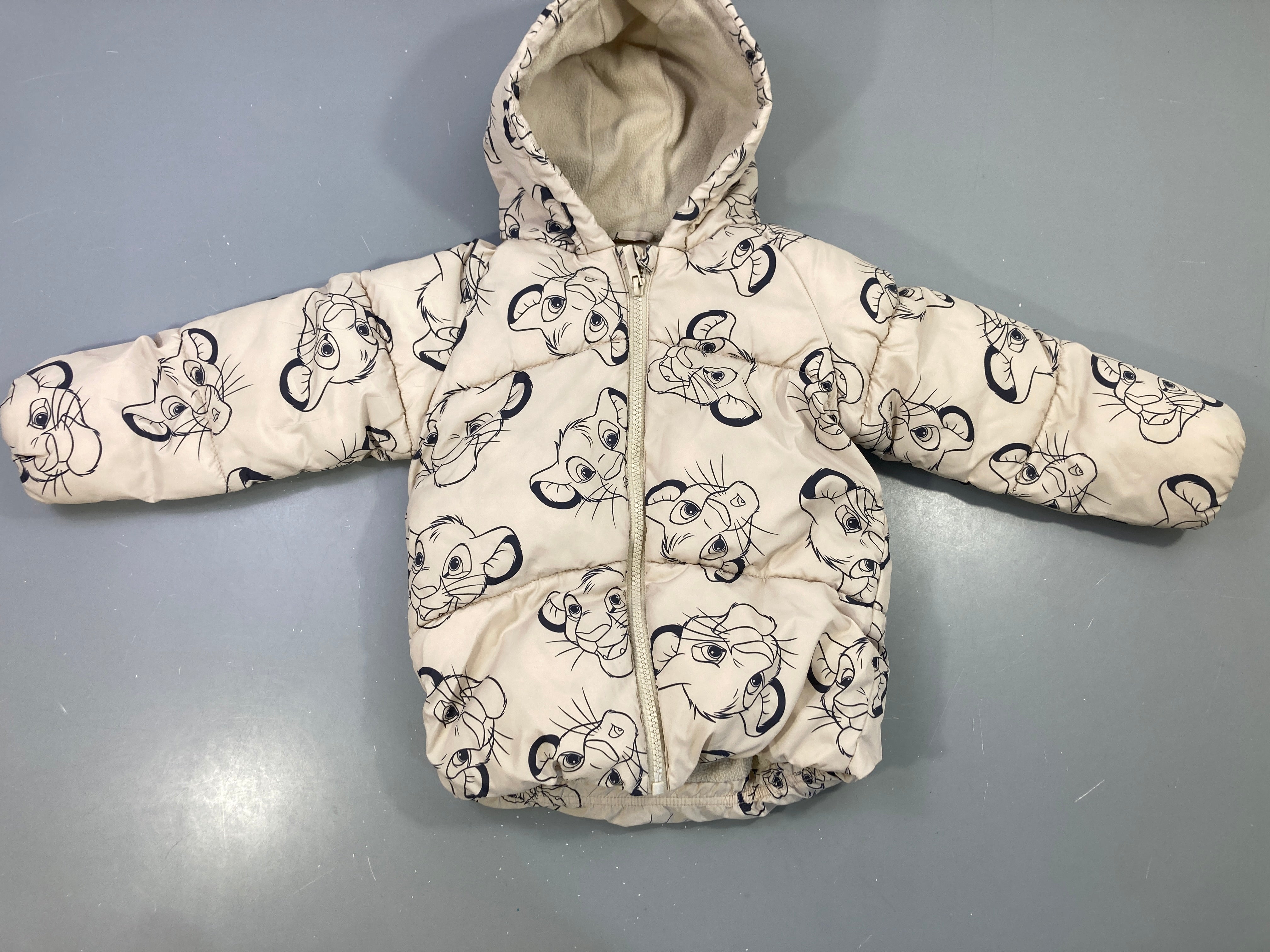 Veste polaire écru capuche imprimé lionceaux zippée