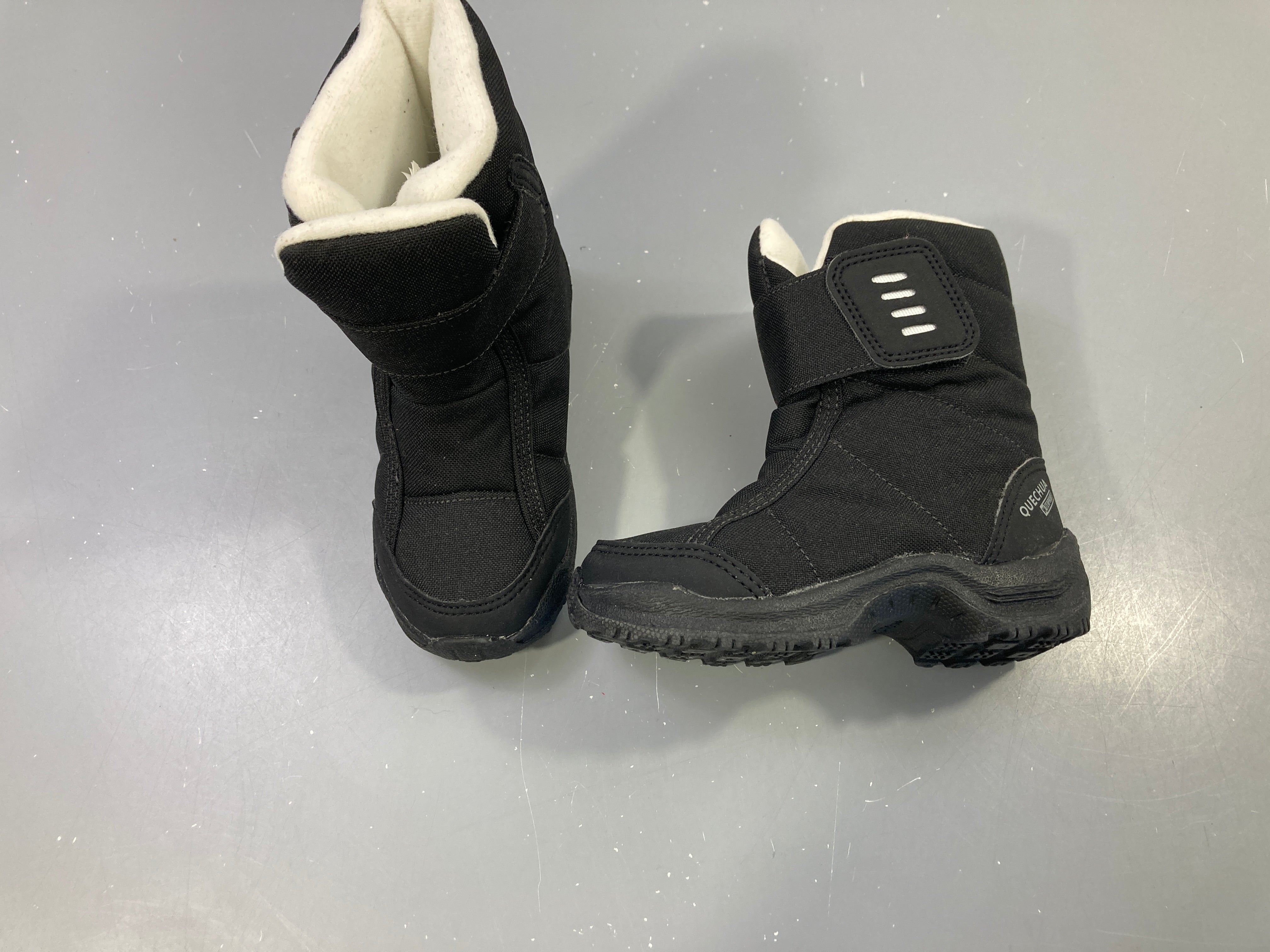 Bottes neige fausse fourrure noires écru velcro imperméables, Quechua