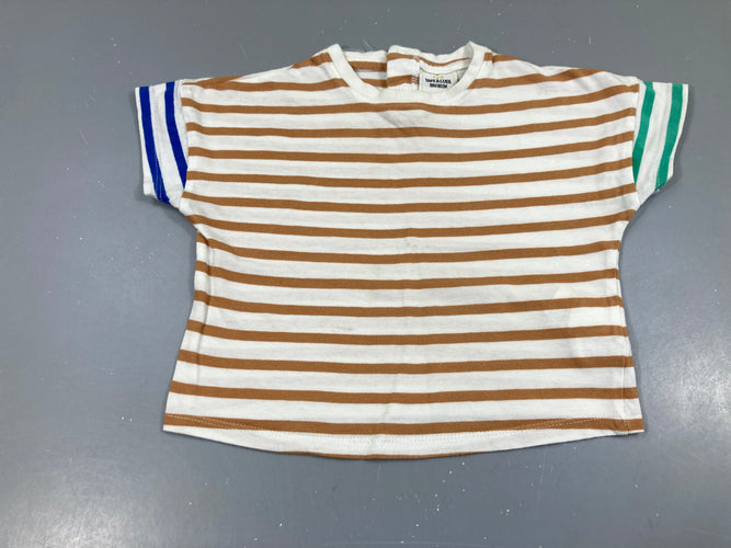 T-shirt m.c blanc rayé beige, moins cher chez Petit Kiwi