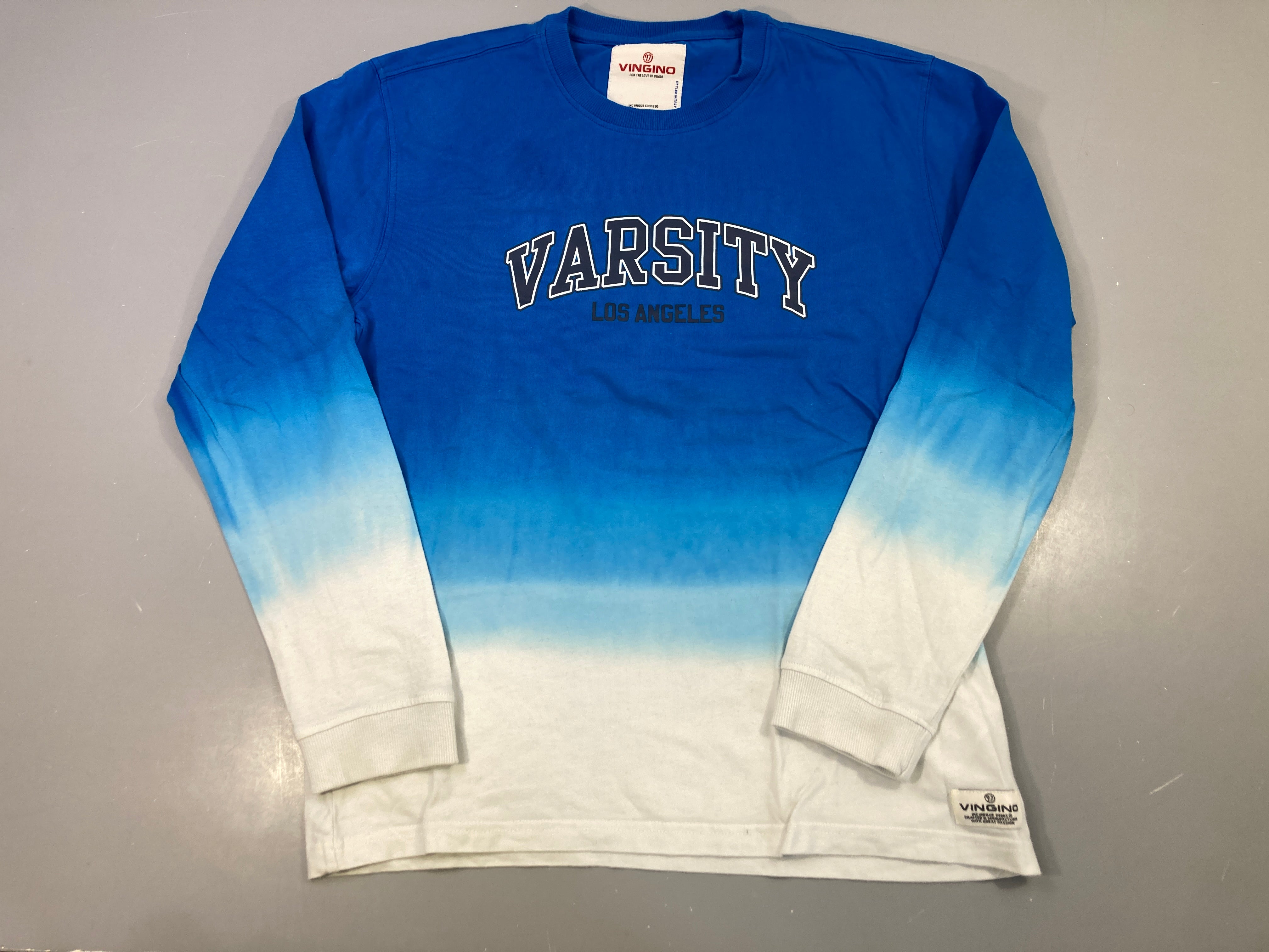 T-shirt m.l bleu dégradé blanc imprimé Varsity