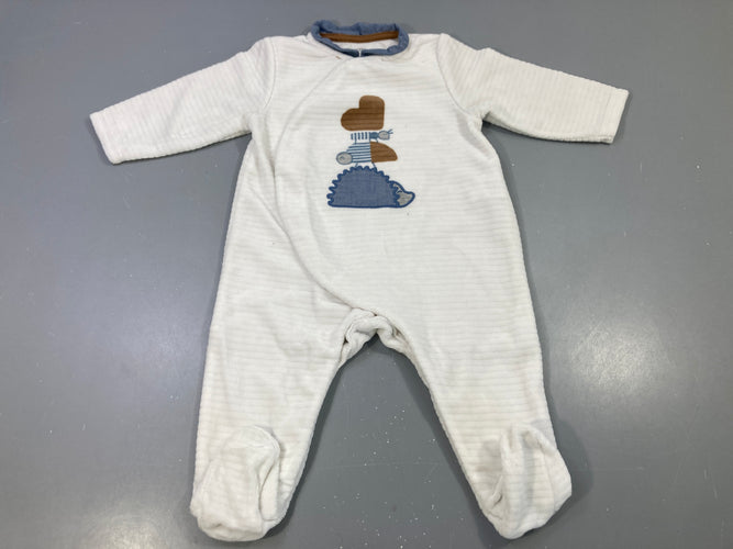 Pyjama écru côtelé, hérisson brodé, col bleu jean, moins cher chez Petit Kiwi