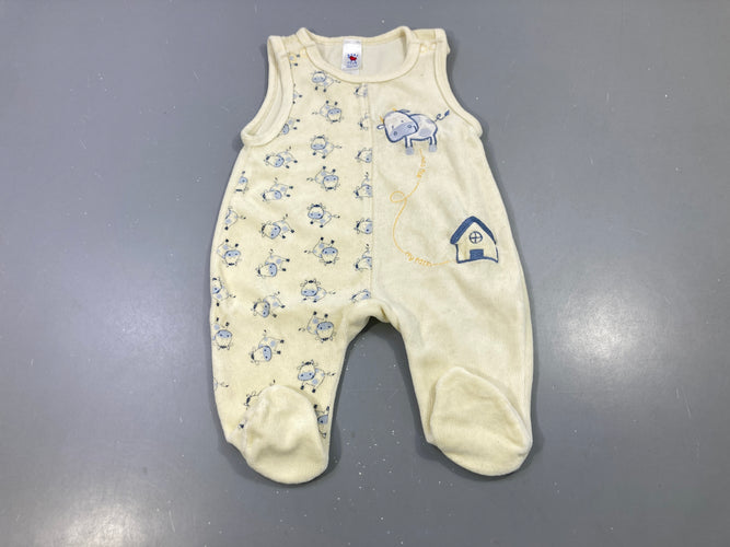 Pyjama s.m écrue velours, vaches brodées, Baby Club, moins cher chez Petit Kiwi