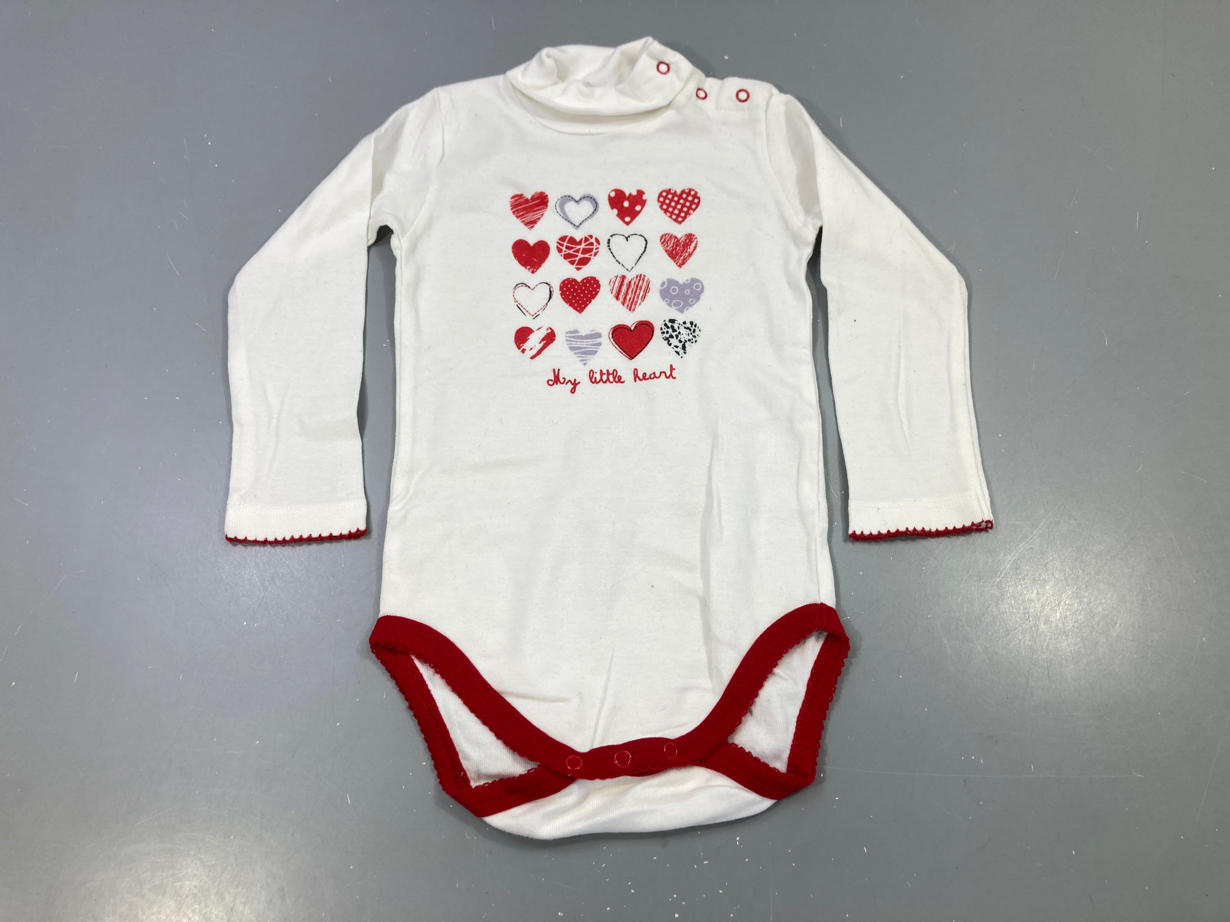 Body m.l écru, coeurs multicolores, 'My little heart'