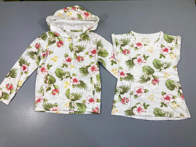 Sweat zippé à capuche blanc fleuri + T-shirt m.c, moins cher chez Petit Kiwi