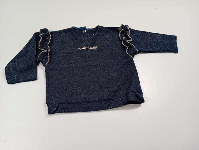 Pull léger bleu marine  texturé à paillettes dorées "mademoiselle", moins cher chez Petit Kiwi
