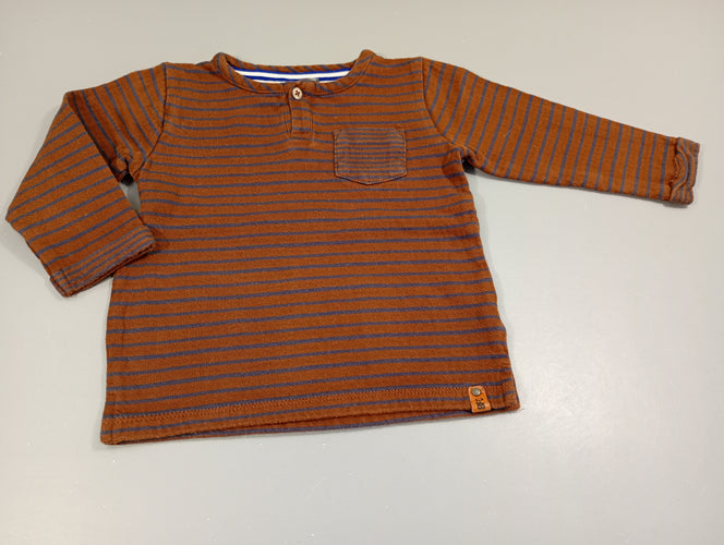 T-shirt m.l brun rayé bleu marine, petite poche, moins cher chez Petit Kiwi