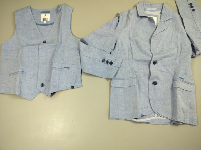 Ensemble 4pcs Pantalon+gilet+veste de costume bleu clair chiné + chemise blanche assortie offerte car tachée, moins cher chez Petit Kiwi
