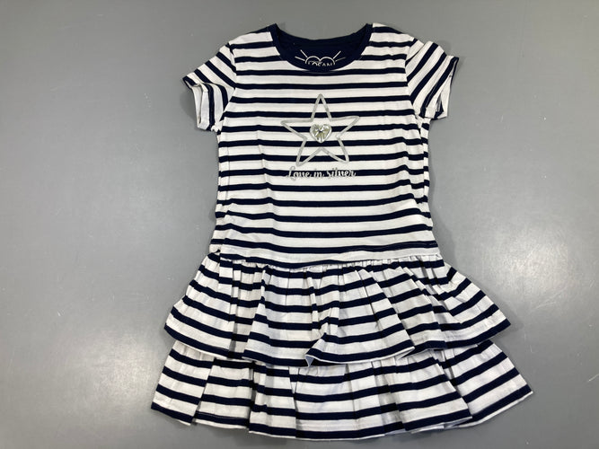 Robe m.c jersey rayé blanc/bleu foncé étoile coeur, moins cher chez Petit Kiwi