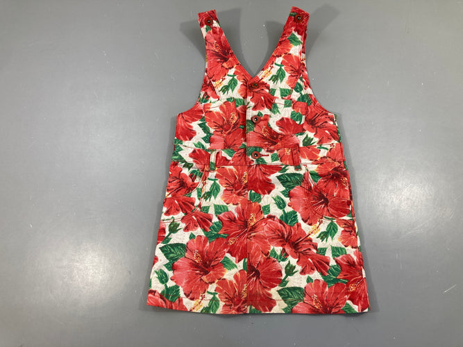 Robe salopette fleurs rouges, moins cher chez Petit Kiwi