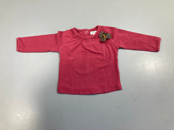 T-shirt m.l rose foncé fleur feutrine, moins cher chez Petit Kiwi