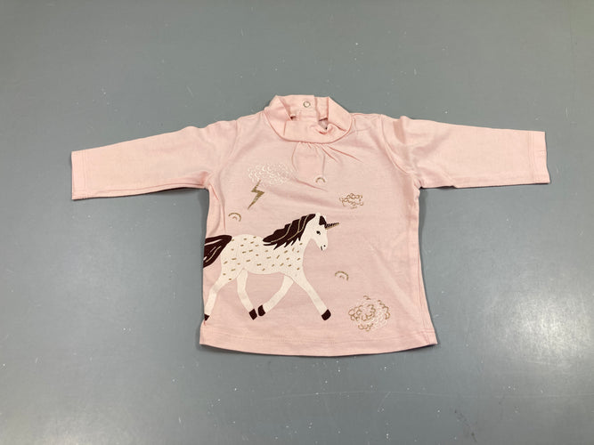 T-shirt m.l col roulé rose licorne, moins cher chez Petit Kiwi
