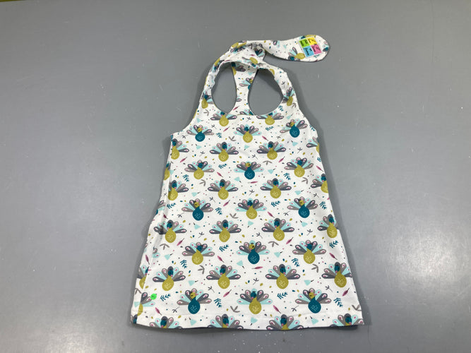 Robe s.m jersey blanche paons (taille estimée, pas d'étiquette), moins cher chez Petit Kiwi
