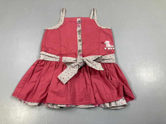 Robe fines bretelles rose/gris fleurs ceinture, moins cher chez Petit Kiwi