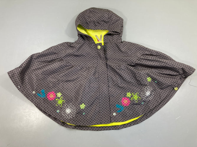 Veste poncho gris foncé pois à capuche, doublé velours, moins cher chez Petit Kiwi