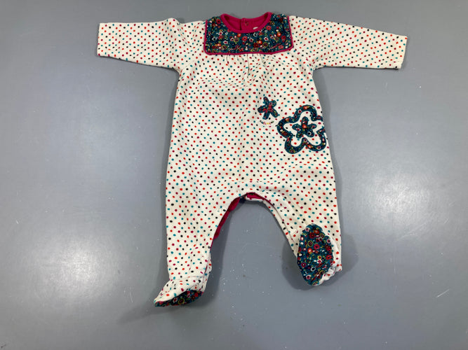 Pyjama velours blanc pois multicolores, moins cher chez Petit Kiwi