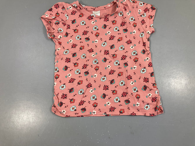 T-shirt m.c rose fleurs, moins cher chez Petit Kiwi