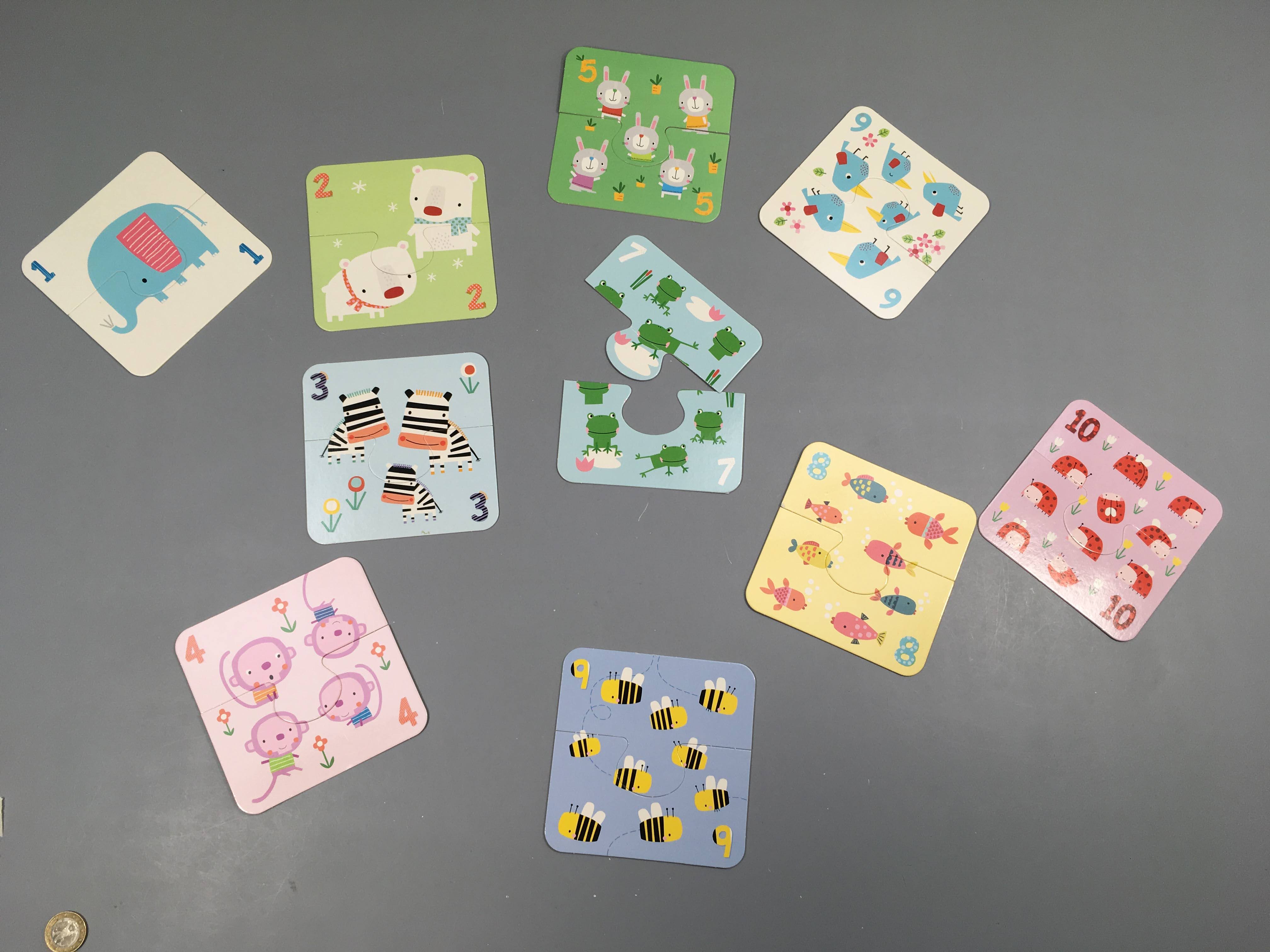 Lot de 10 cartes puzzles chiffres