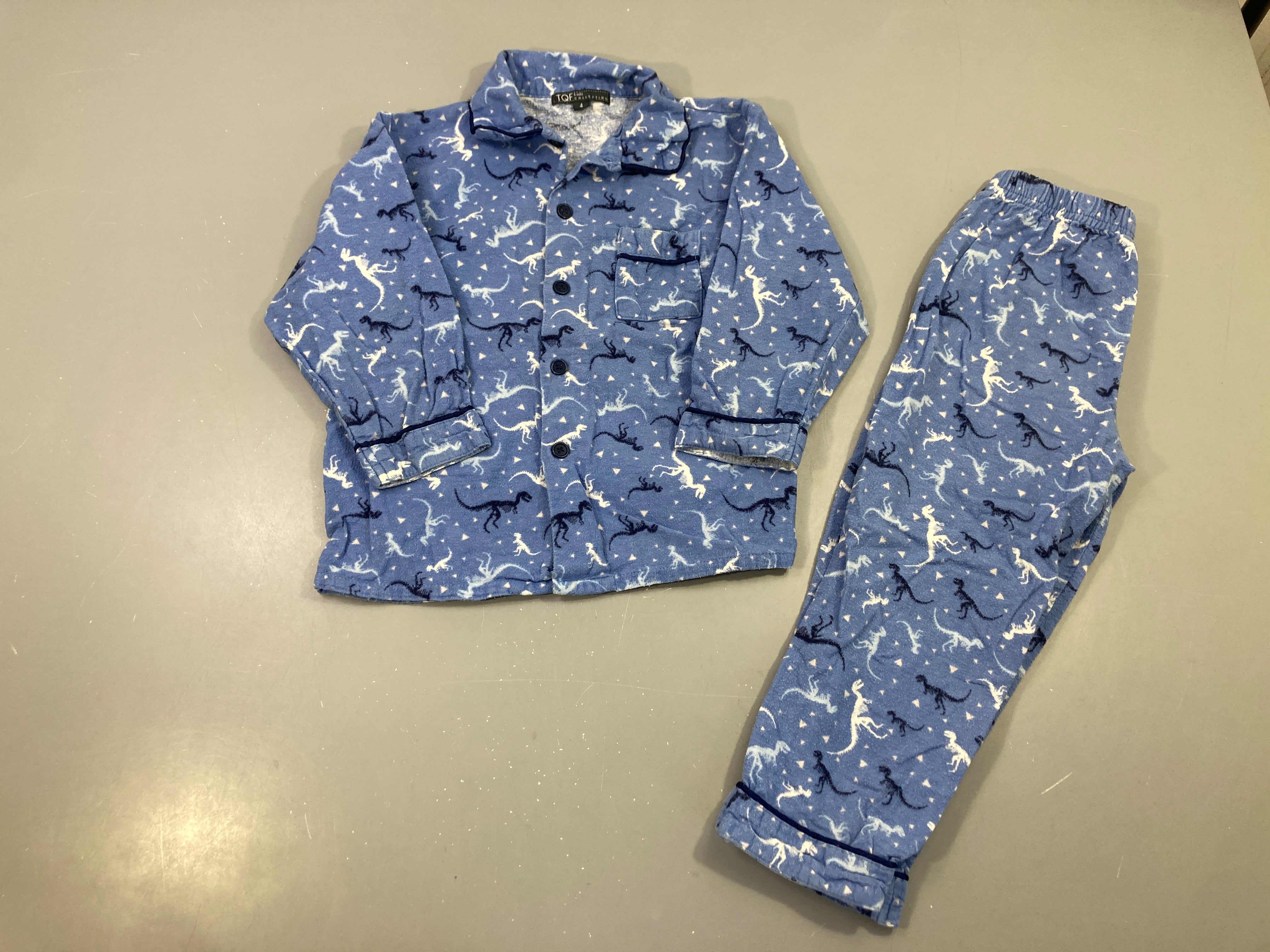 Pyjama 2pcs bleu dinosaures squelette, bouloché