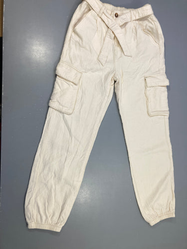 Pantalon cargo coton écru ceinture nouée, moins cher chez Petit Kiwi