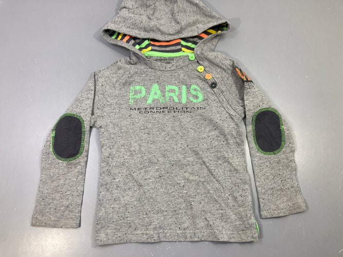 T-shirt m.l capuche gris chiné Paris, coudières, Orchestra, moins cher chez Petit Kiwi